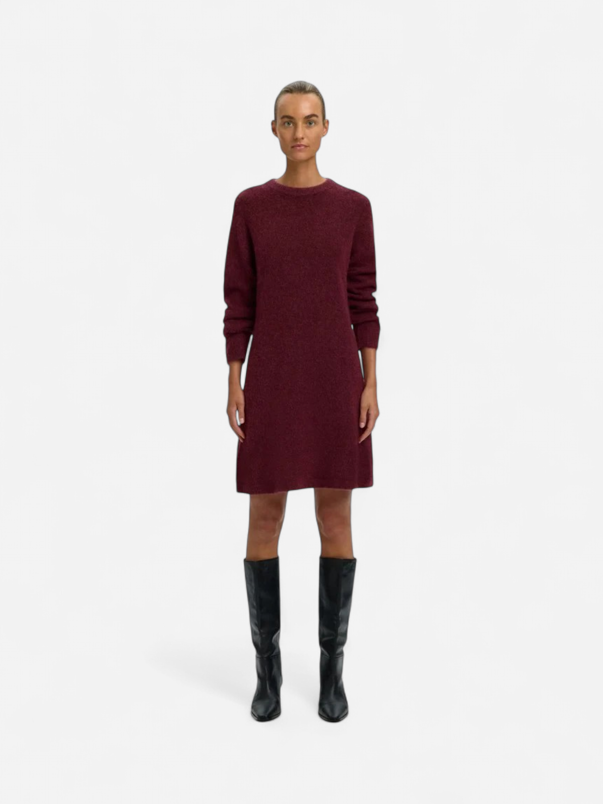 Selected Women naisten neulemekko Lulu Brushed O-Neck Dress, Tawny Port Melange - Kekäle.fi