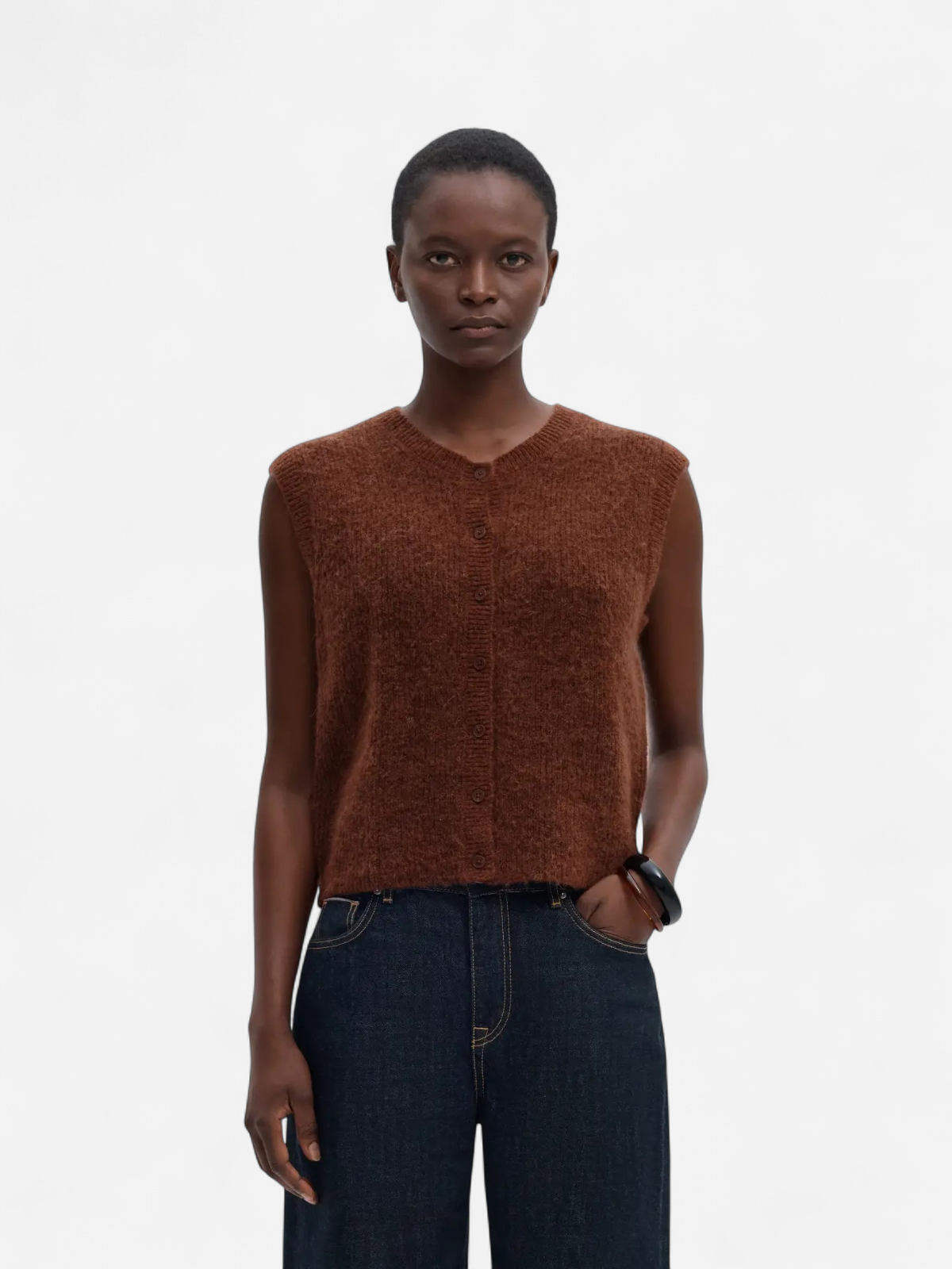 Selected Women naisten Neuleliivi Lulu Button Vest, Cherry Mahogany - Kekäle.fi