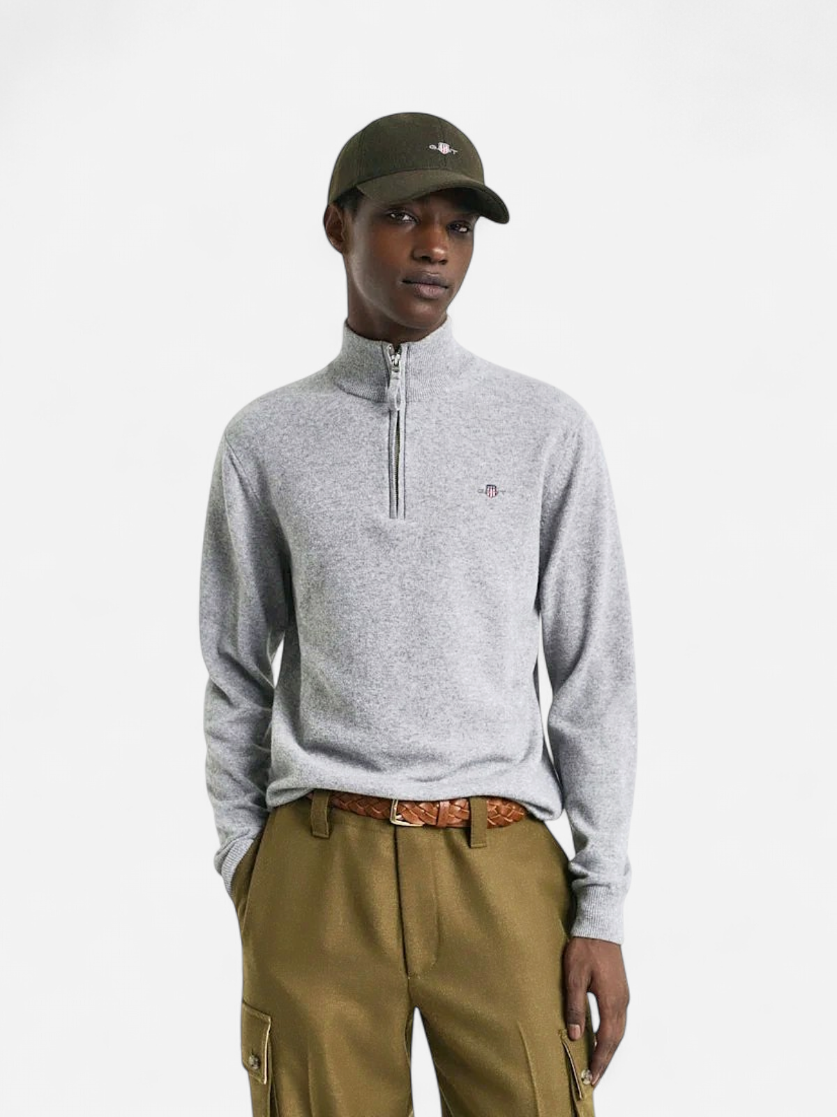 Gant miesten neulepusero, K SUPERFINE LAMBSWOOL HALF ZIP KESKIHARMAA - Kekäle.fi