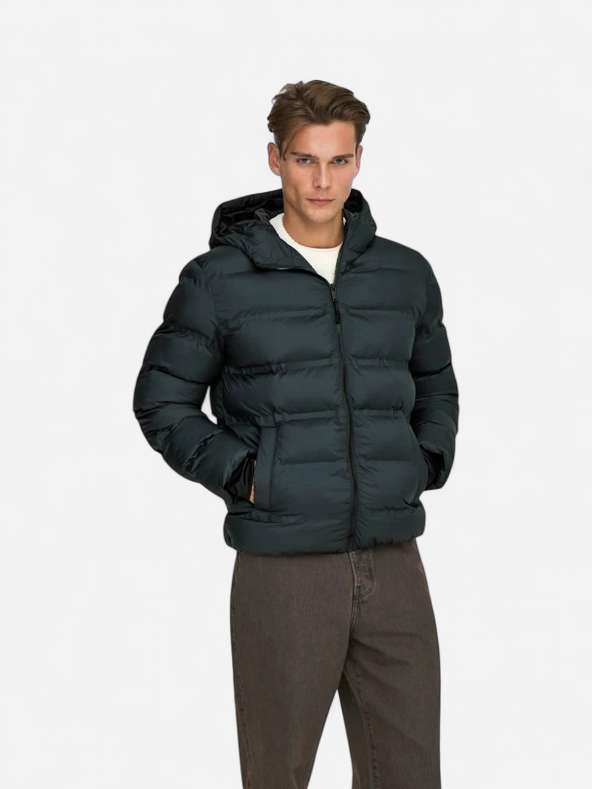 Only and Sons miesten takki K UNION SEAMLES LIFE HOOD PUFFER JACKET, musta - Kekäle.fi