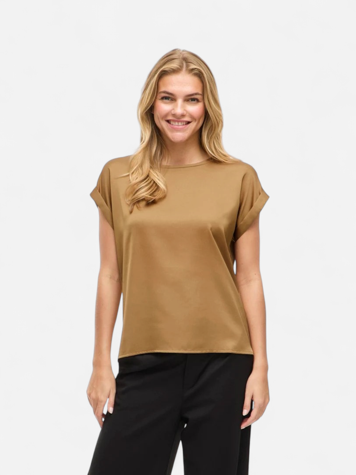 Vila naisten lyhythihainen toppi K-Viellette S/S Satin Top - NOOS, Bistre - Kekäle.fi