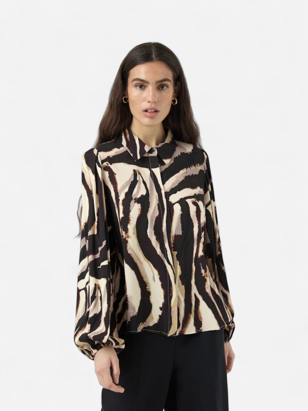 Y.A.S naisten paitapusero K Yasasina LS Shirt S. Noos, Sandshell Zebra print - Kekäle.fi
