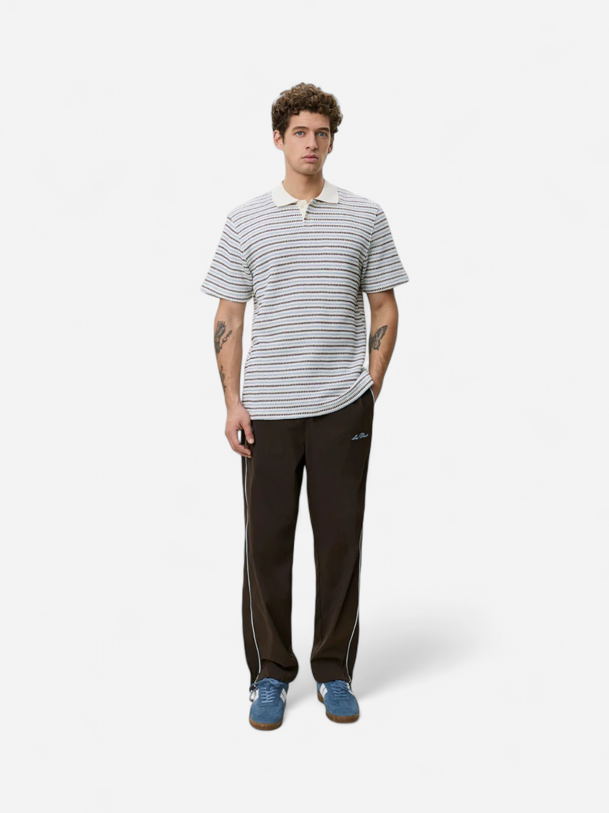 Knitted Stripe Polo RAIDALLINEN VALKOINE - Kekäle.fi
