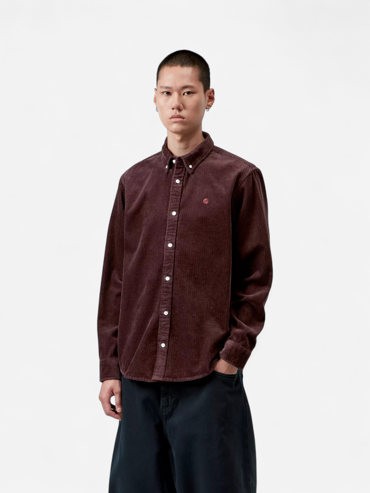 Carhartt miesten kauluspaita L/S Madison Cord Shirt, Amarone - Kekäle.fi