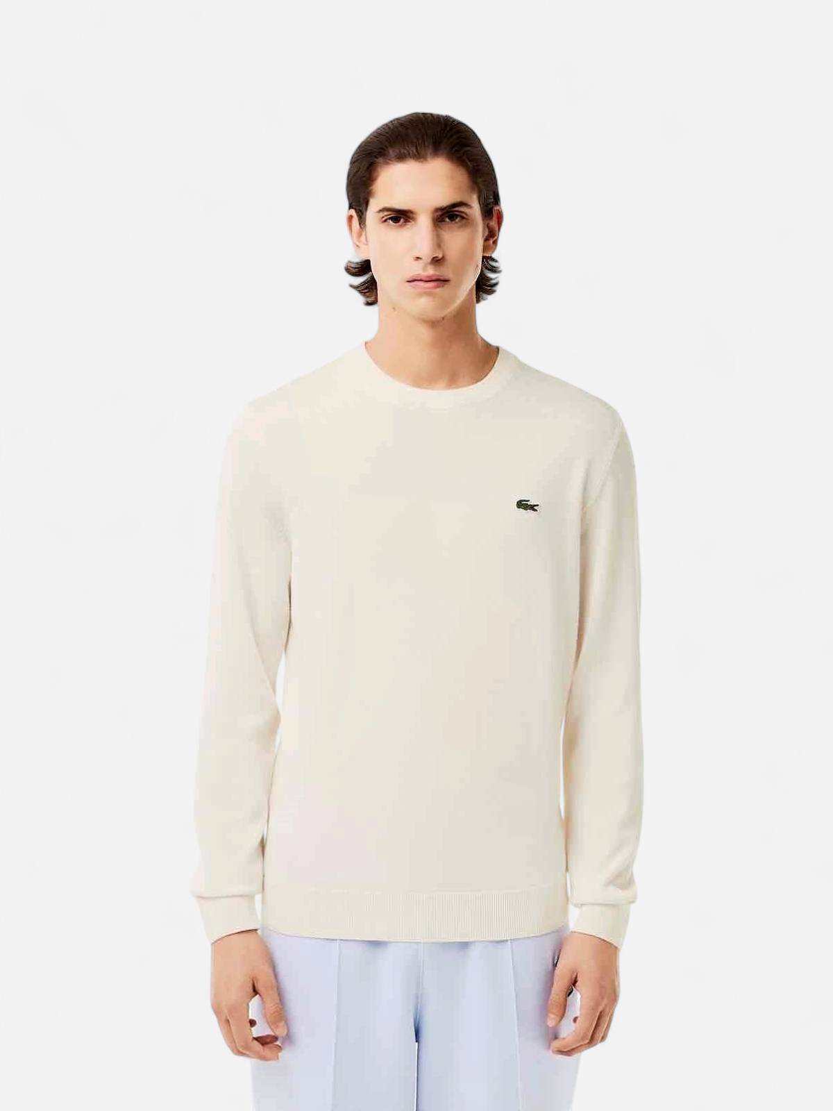 Lacoste miesten neulepusero, REGULAR FIT CREW NECK SWEATER Luonnonvalkoinen - Kekäle.fi