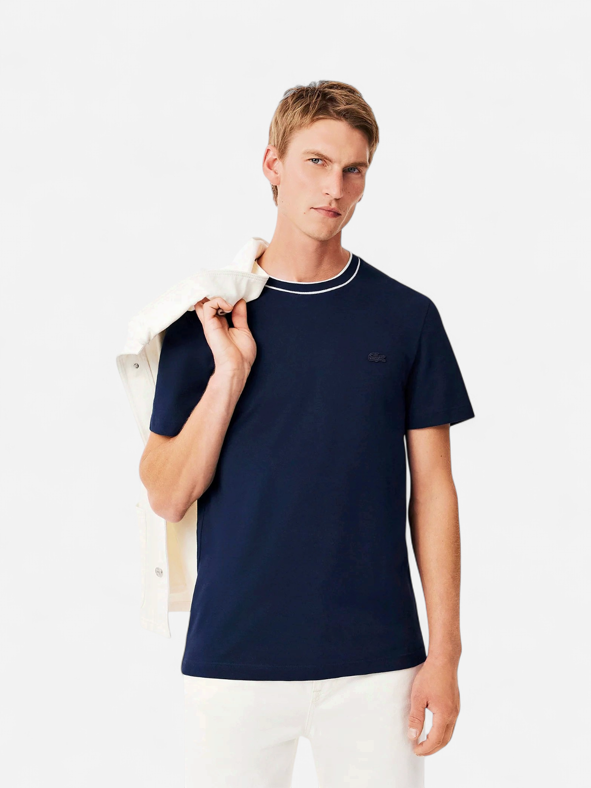 Lacoste miesten t-paita, STRECH PIQUE STRIPE COLLAR T-SHIRT Tummansininen - Kekäle.fi