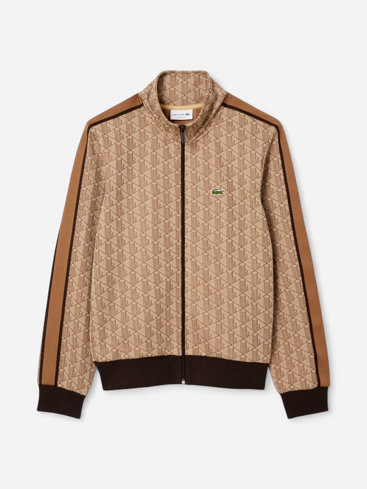 Lacoste Miesten Verryttelytakki, PARIS JACQUARD MONOGRAM ZIPPED Beige - Kekäle.fi