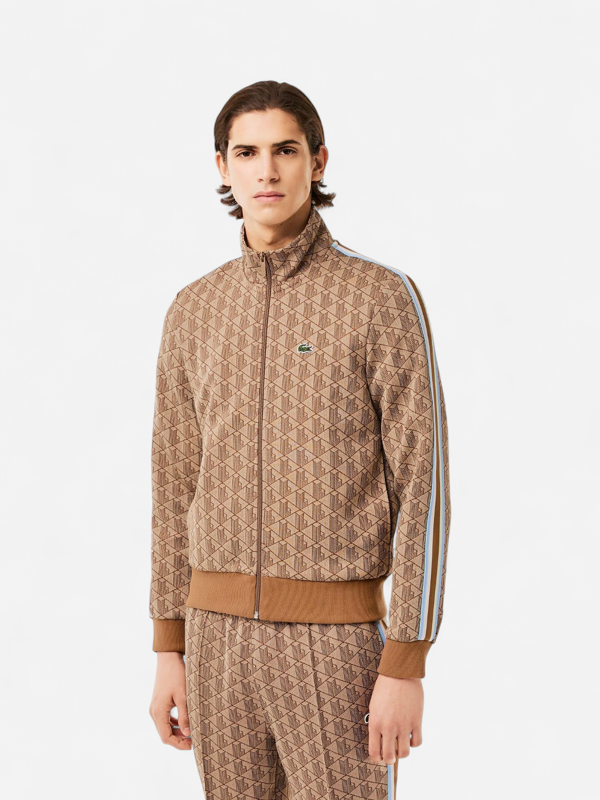 Lacoste Miesten Verryttelytakki, PARIS JACQUARD MONOGRAM ZIPPED Ruskea Kuosillinen - Kekäle.fi