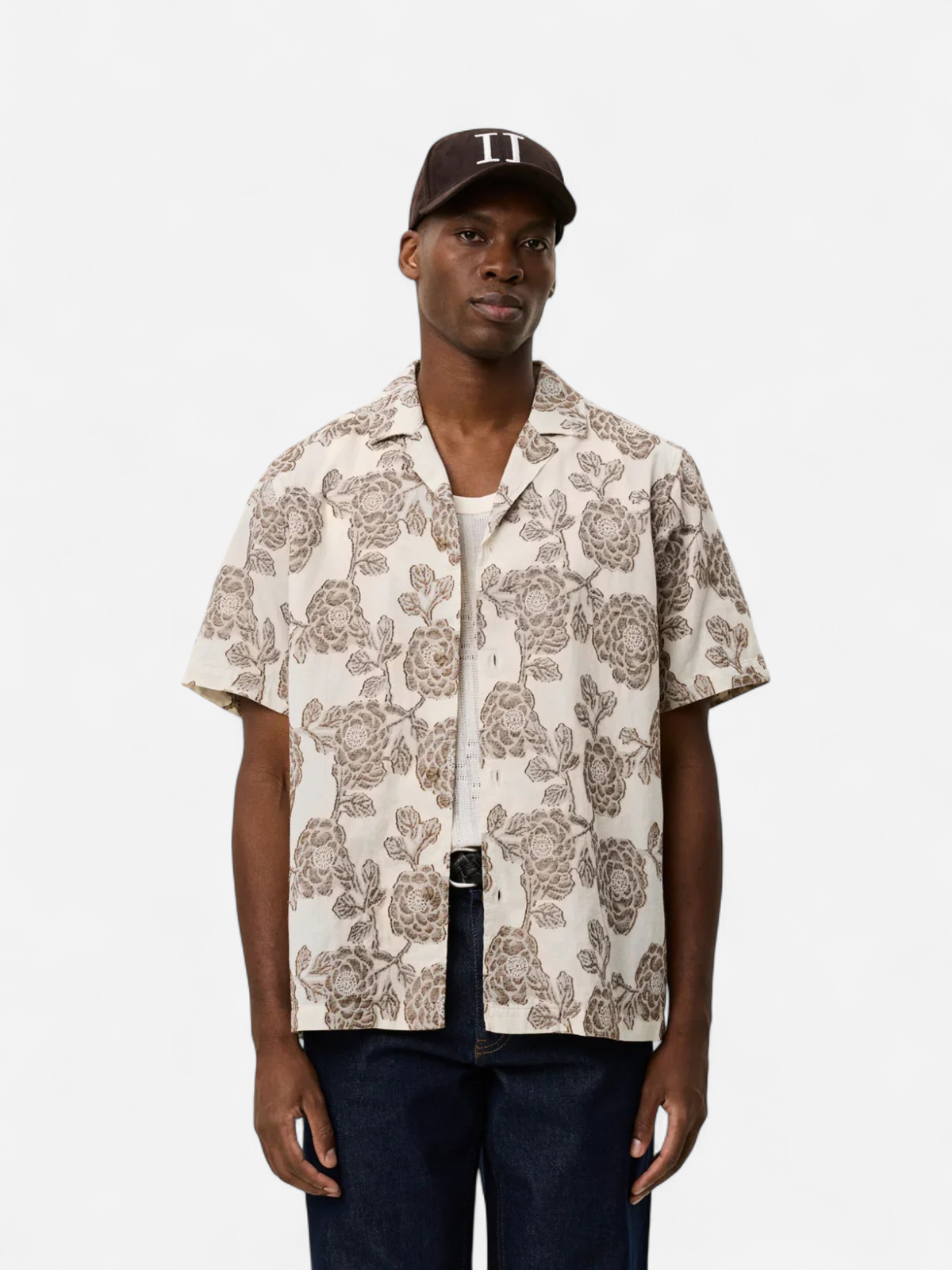 Les Deux miesten paita Lesley Flower Jacquard Ss Shirt, luonnonvalkoinen - Kekäle.fi
