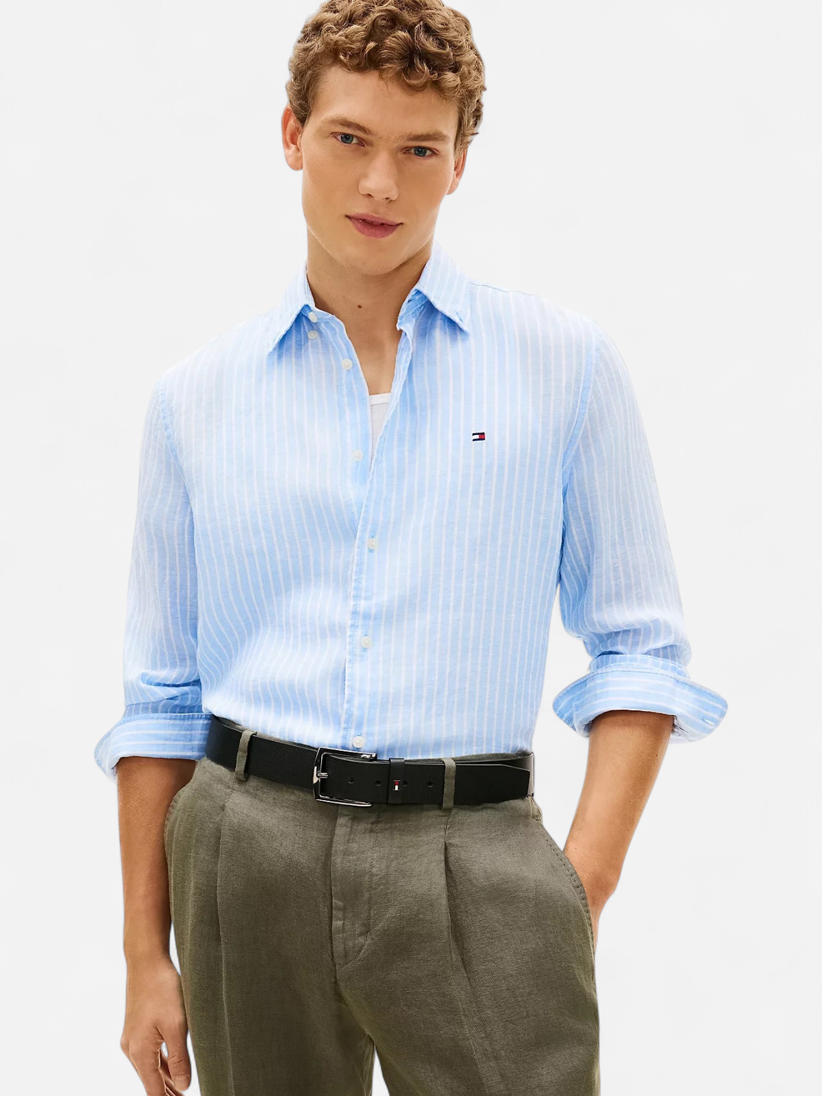 Tommy Hilfiger miesten pellavapaita Linen Bengal Stripe RF Shirt, raidallinen sininen - Kekäle.fi