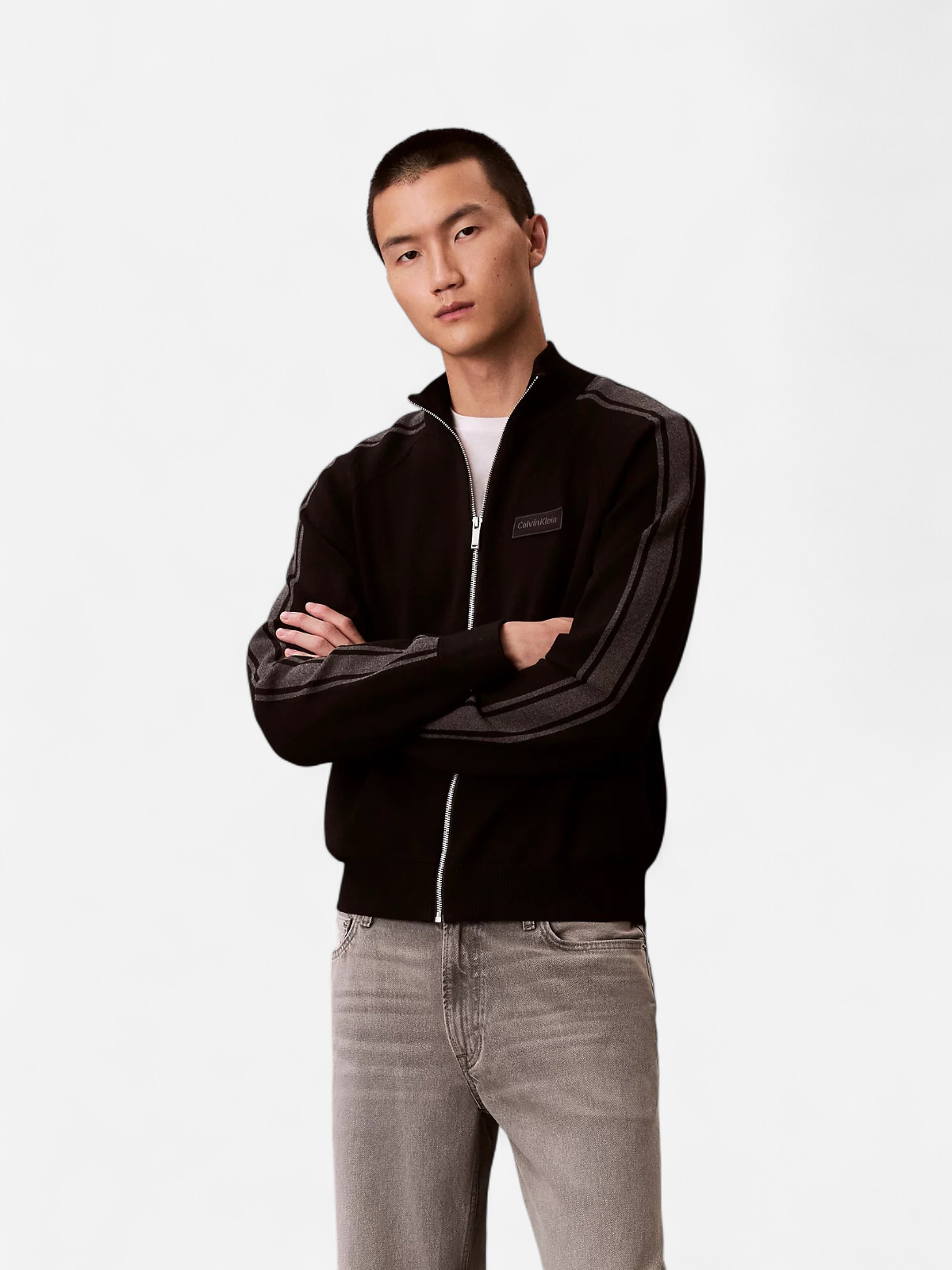 Calvin Klein miesten neuletakki LS Tech Knit Track Jacket FZ SWT, musta - Kekäle.fi