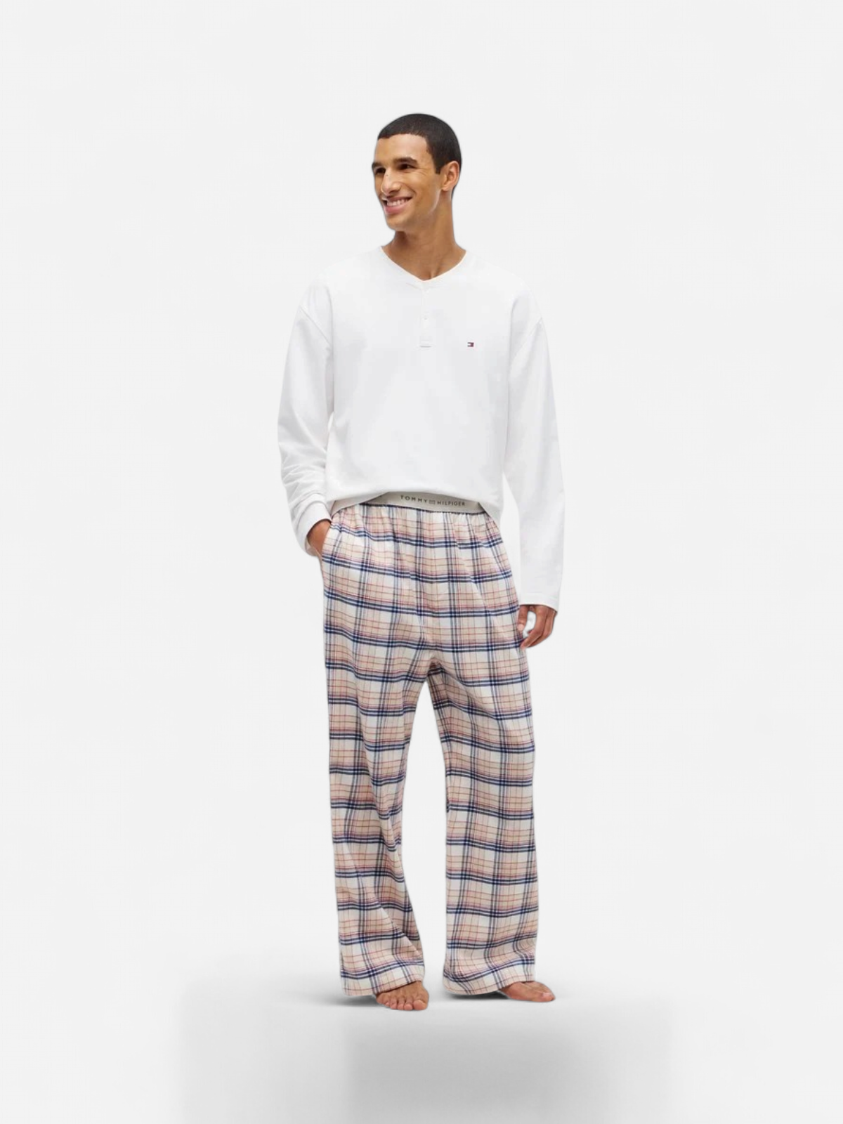 Tommy Hilfiger miesten pyjamat Terry Flannel PJ Set, ruutu valkoinen - Kekäle.fi