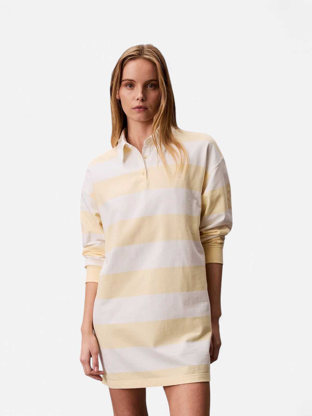 Calvin Klein Jeans naisten paitamekko LS Varsity Stripe Mini Polo Dress, raidallinen keltainen - Kekäle.fi