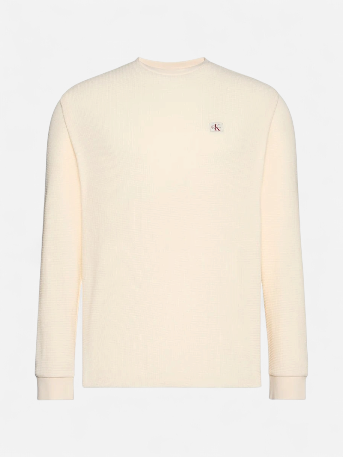 Calvin Klein Jeans miesten pitkähihainen paita LS Waffle Badge Crenwnk Tee, kerma - Kekäle.fi