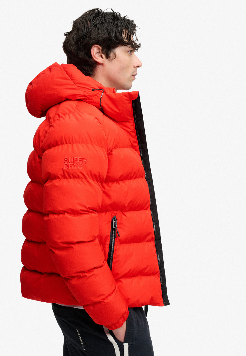 Superdry miesten toppatakki Hooded Sports Puffer Jacket, kirkkaanpunainen