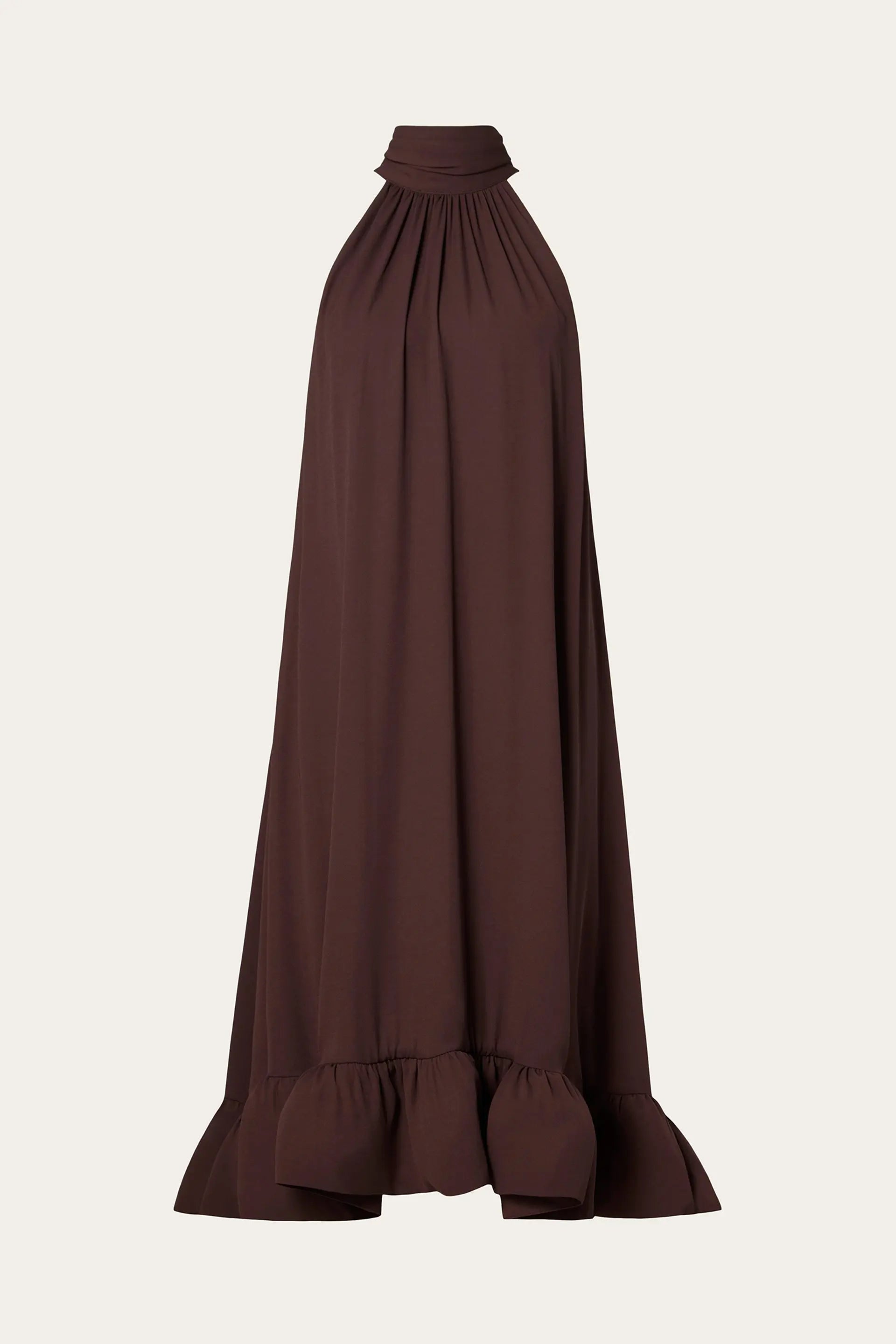 malina-naisten-mekko-sabrina-halterneck-ruffled-maxi-dress-tummanruskea-3