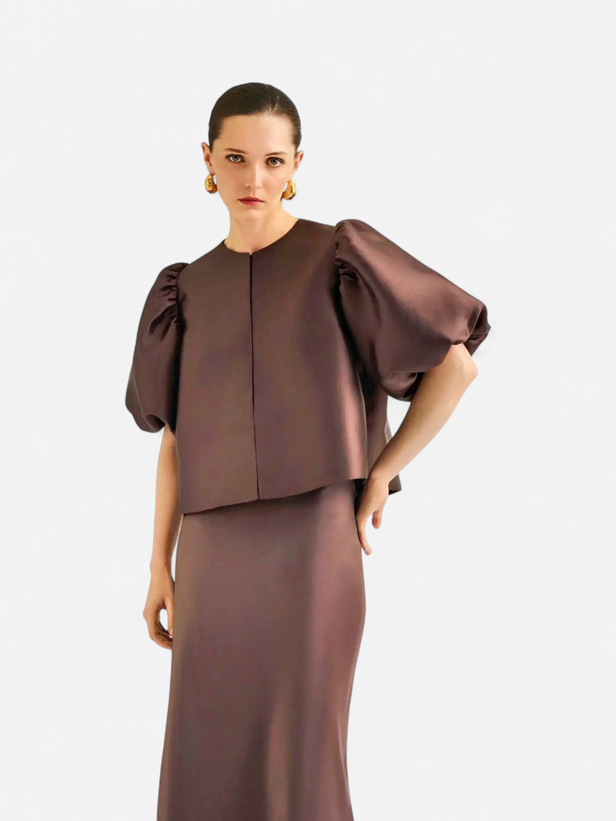 Malina naisten pusero, CLEO POUF SLEEVE BLOUSE Tummanruskea - Kekäle.fi