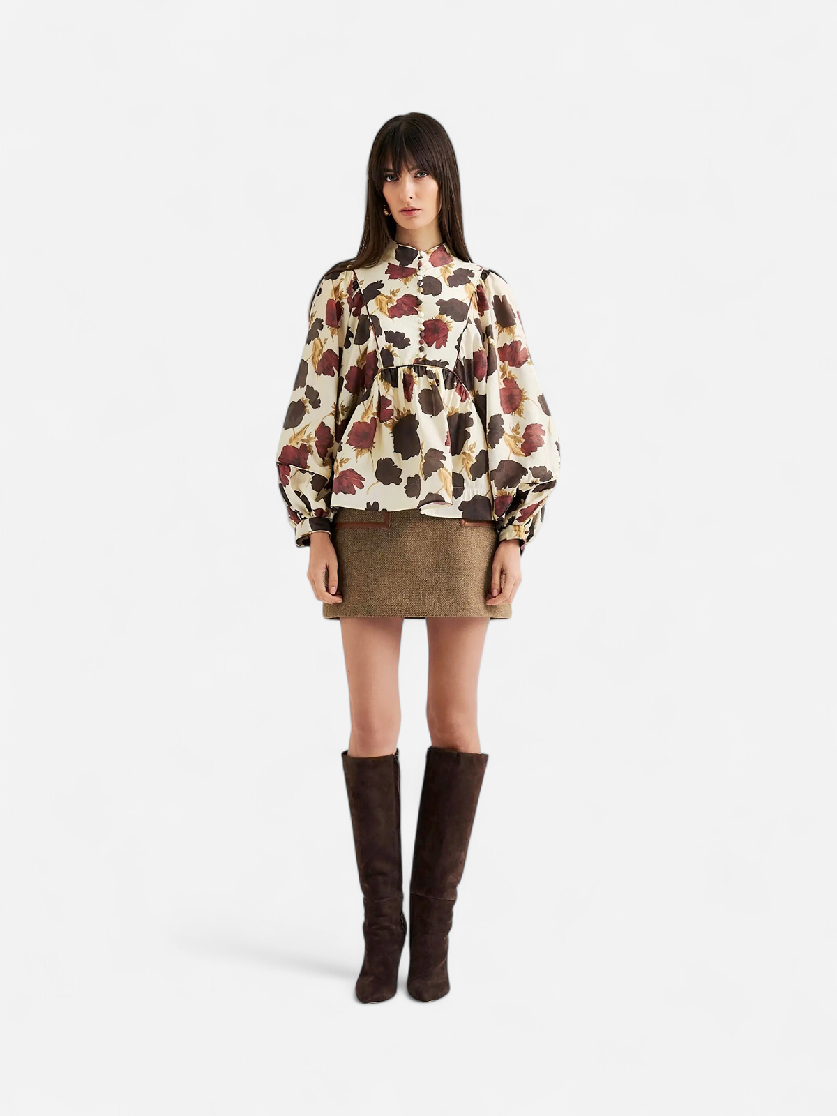 Malina naisten pusero, PERNILLA HOGH NECK BALLOON SLEEVE BLOUSE Viininpunainen Kuosi - Kekäle.fi
