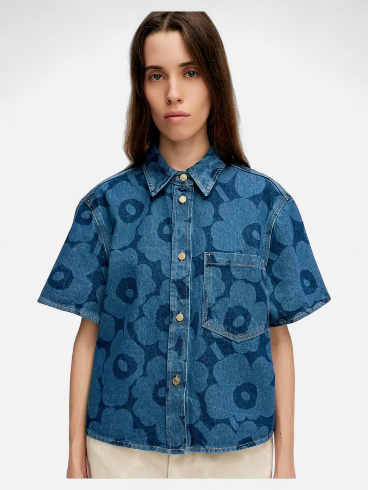 Marimekko naisten farkkupaita Maridenim Kuvata Unikko, sininen kuosi - Kekäle.fi