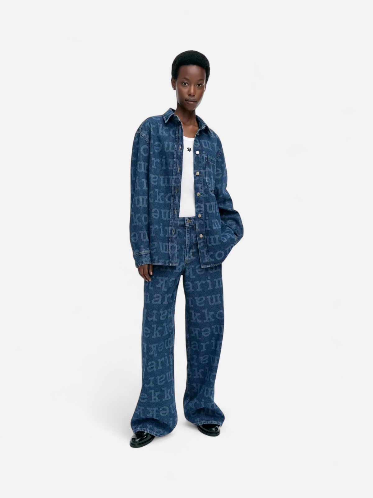 Marimekko naisten farkkupaita Maridenim Vaihe Logo, sininen kuosi - Kekäle.fi