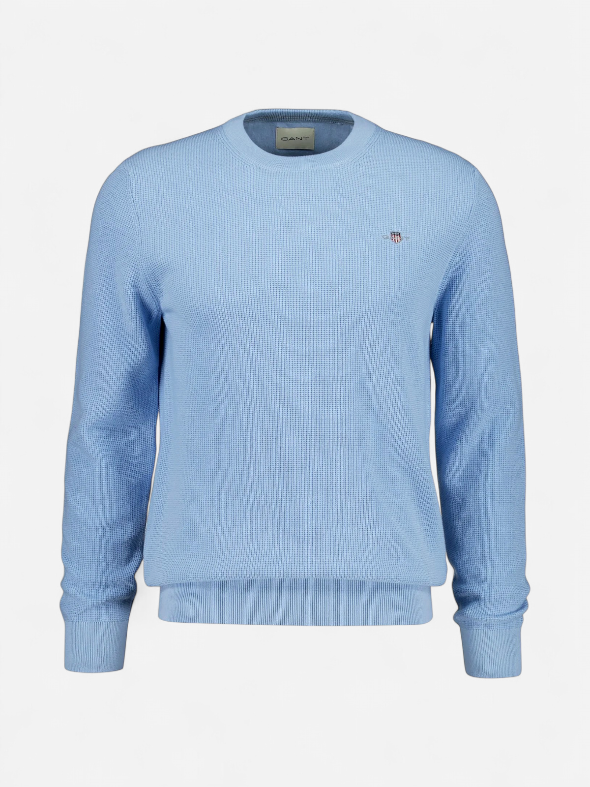 Gant miesten neulepusero Micro Textured Cotton C-Neck, vaaleansininen - Kekäle.fi
