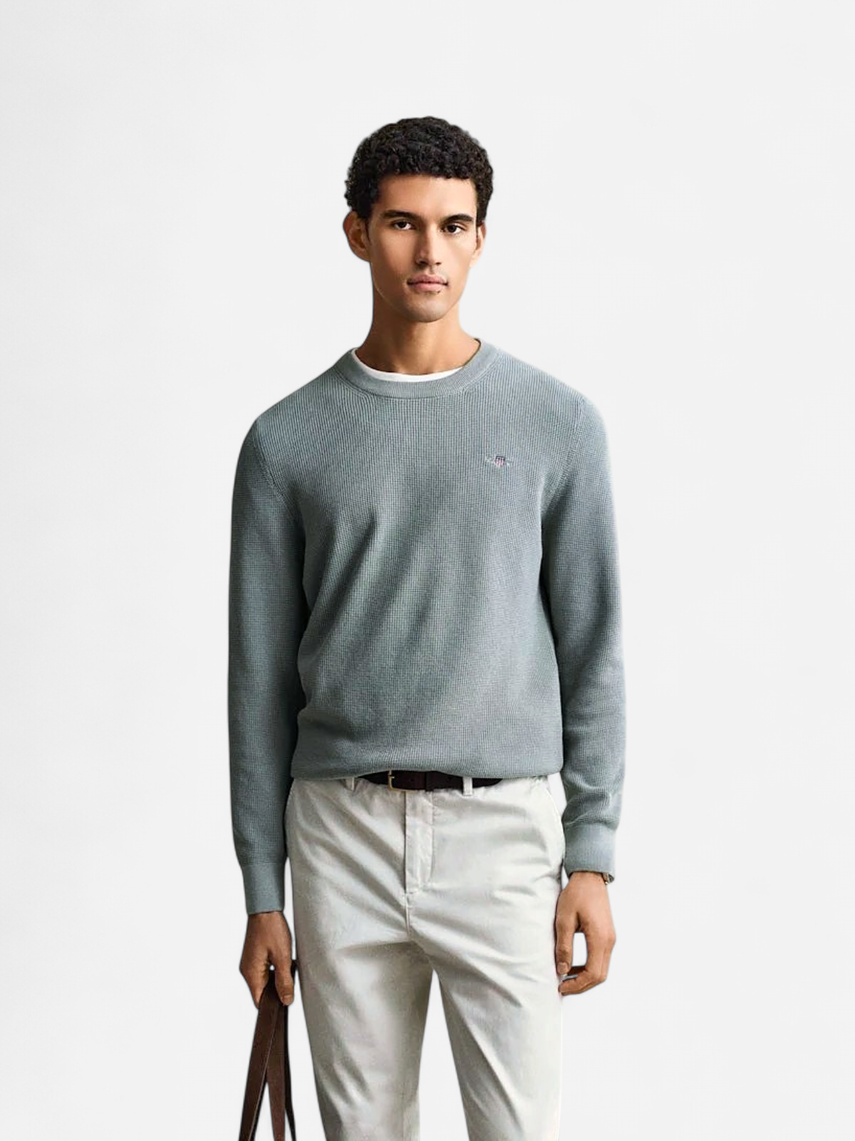 Gant miesten neulepusero Micro Textured Cotton C-Neck, vihreä - Kekäle.fi
