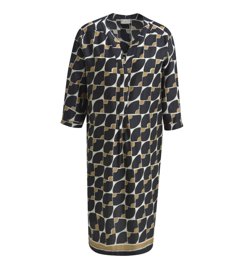 milano-italy-naisten-mekko-dress-3-4-sleeve-black-print-musta-kuosi-1