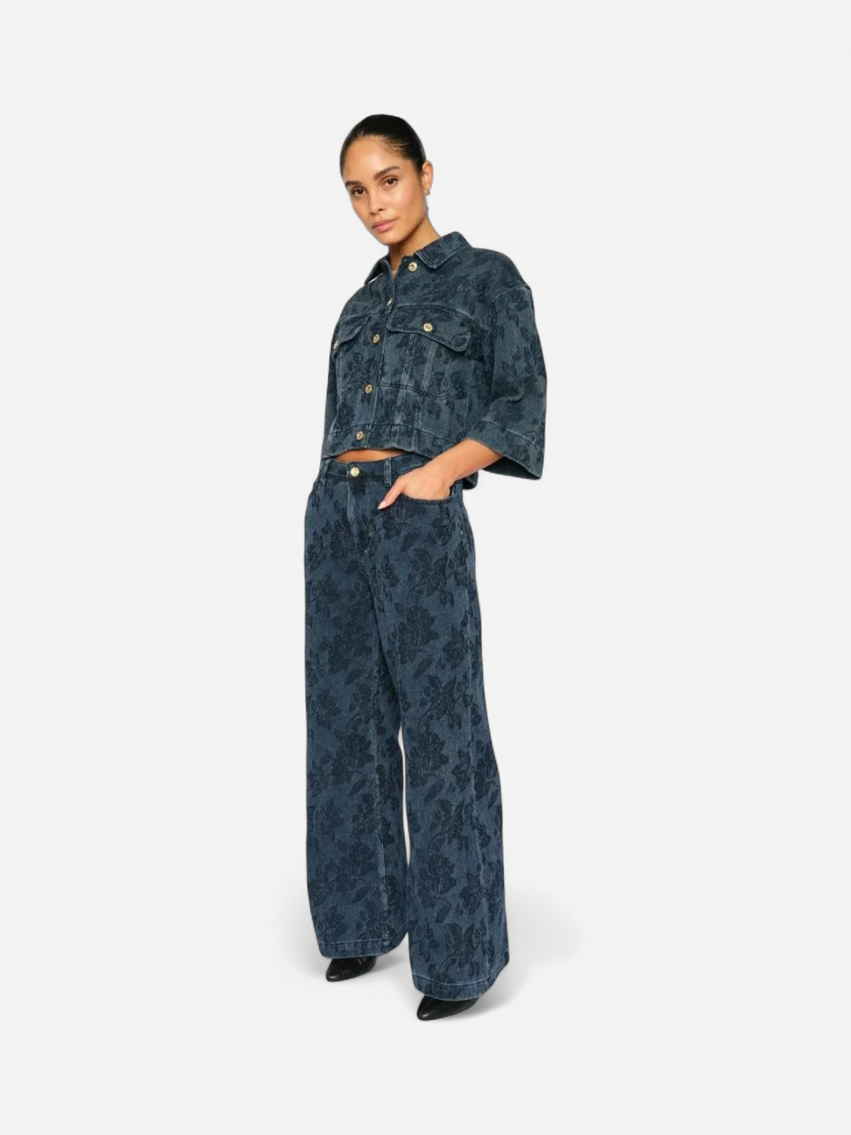 Mos Mosh naisten farkut MMDara Floret Jeans, sininen indigo - Kekäle.fi