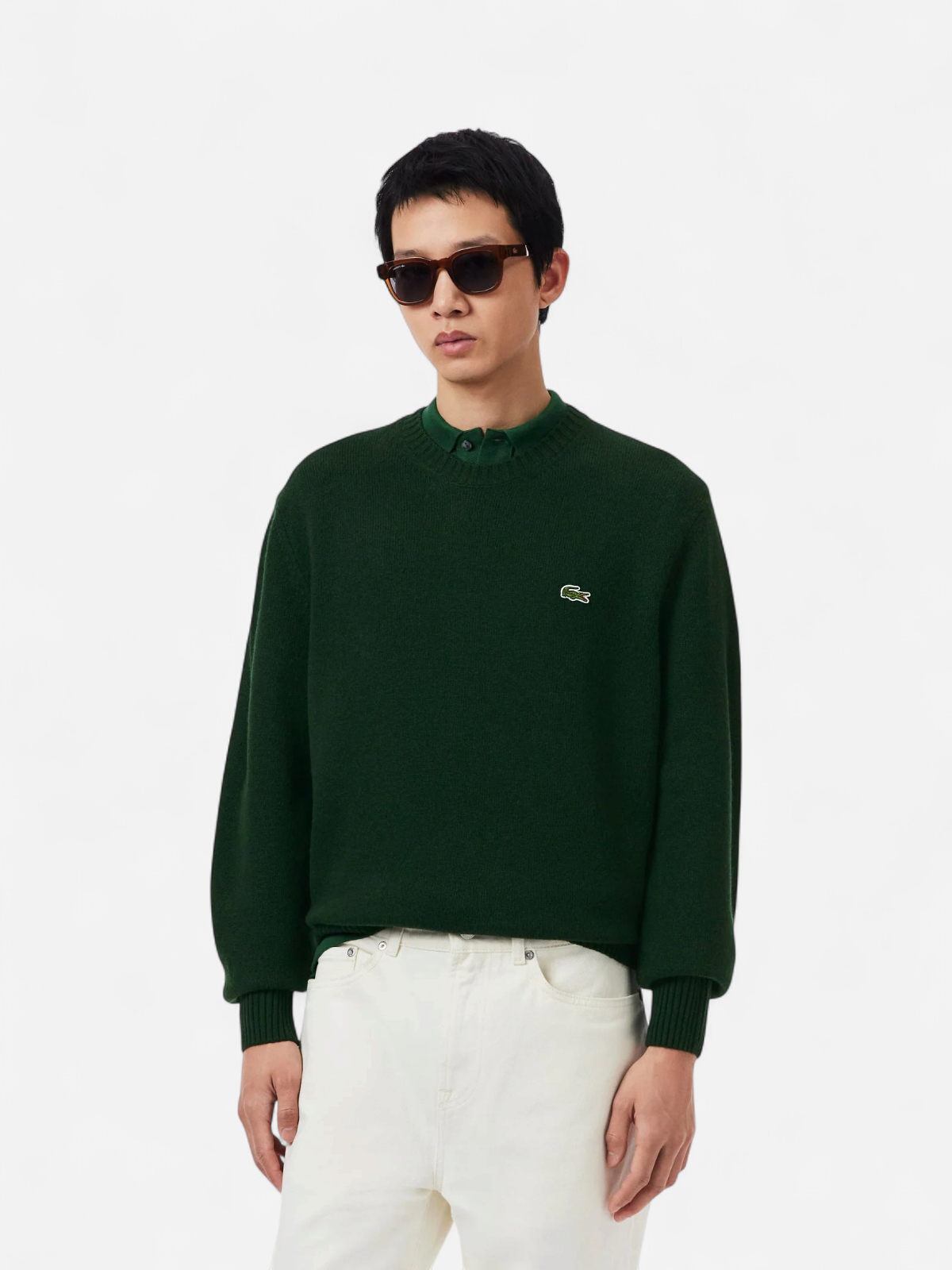 MONOCHROME CARDED WOOL NECK SWEATER TUMMANVIHREÄ - Kekäle.fi
