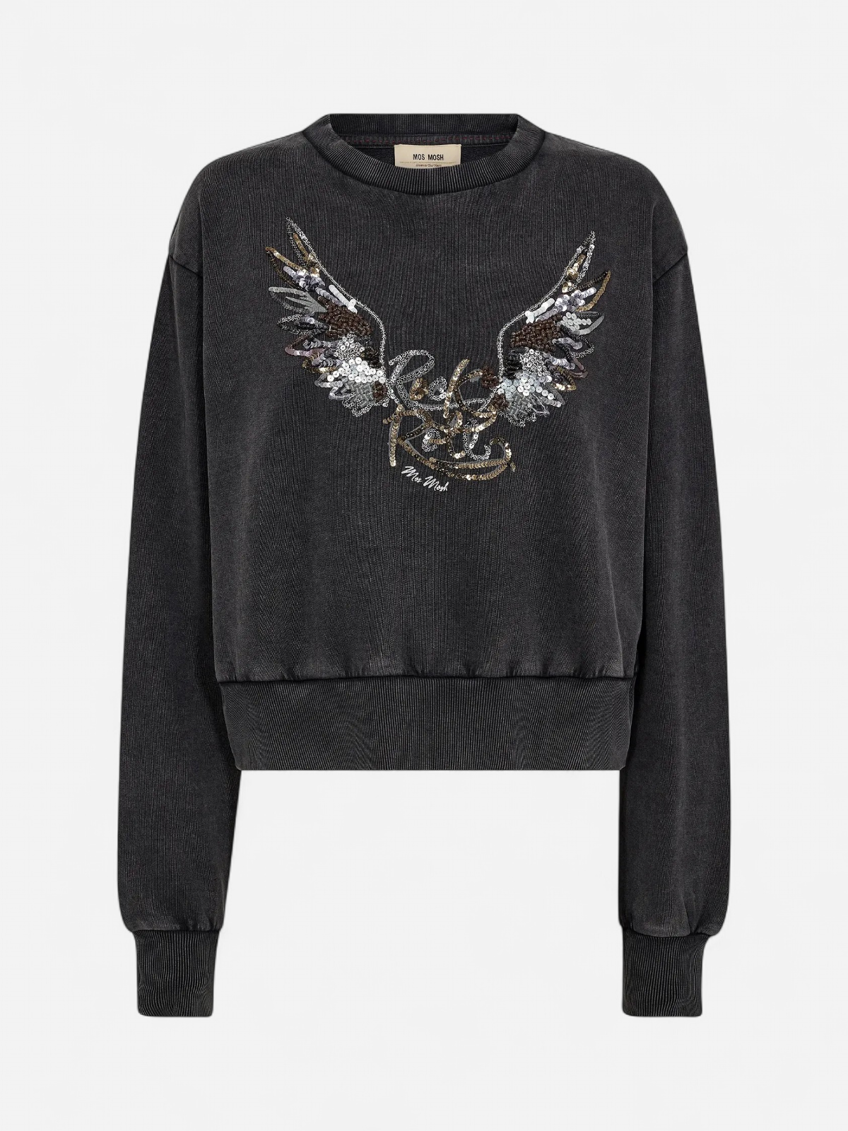 Mos Mosh naisten collegepaita, MMCOSETTE O-LS DECO SWEATSHIRT Tummanharmaa - Kekäle.fi