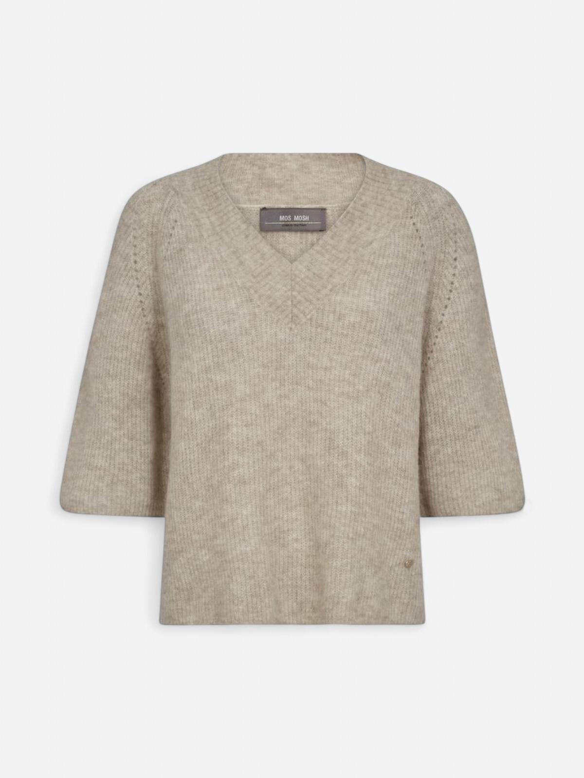 Mos Mosh naisten neule, MMTaci 3/4 V-Neck Knit Hiekka - Kekäle.fi