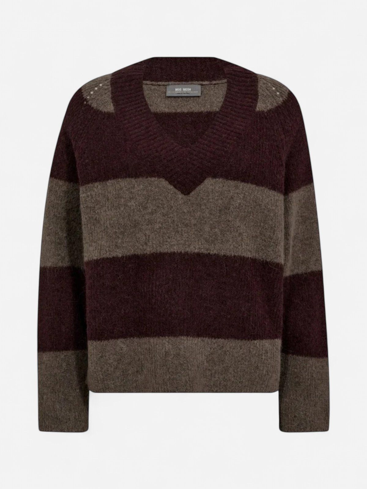 Mos Mosh naisten neule, MMTACI STRIPE LS V-NECK KNIT Raidallinen Luumu - Kekäle.fi