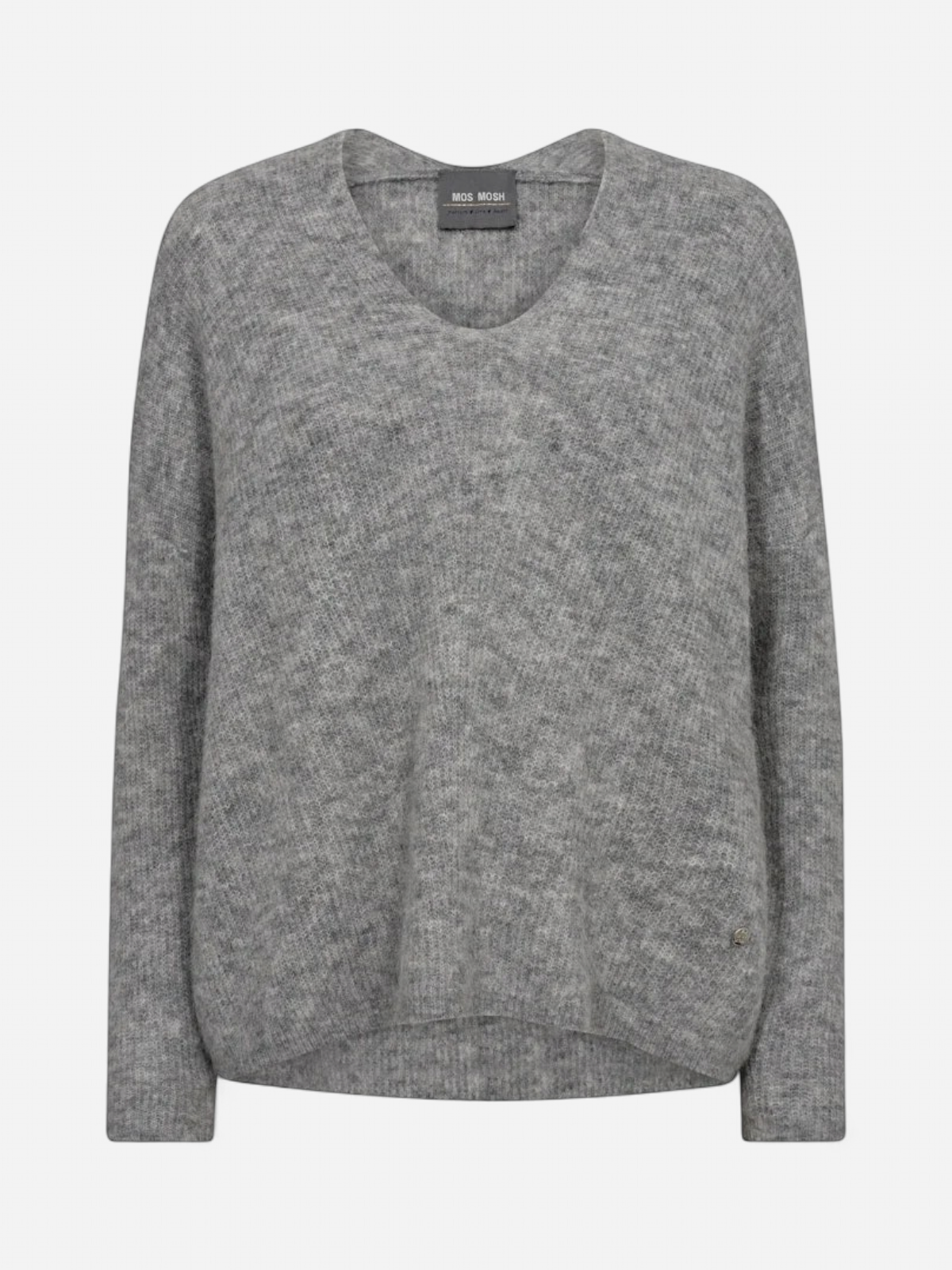 Mos Mosh neule, THORA V-NECK KNIT Vaaleanharmaa Melee - Kekäle.fi