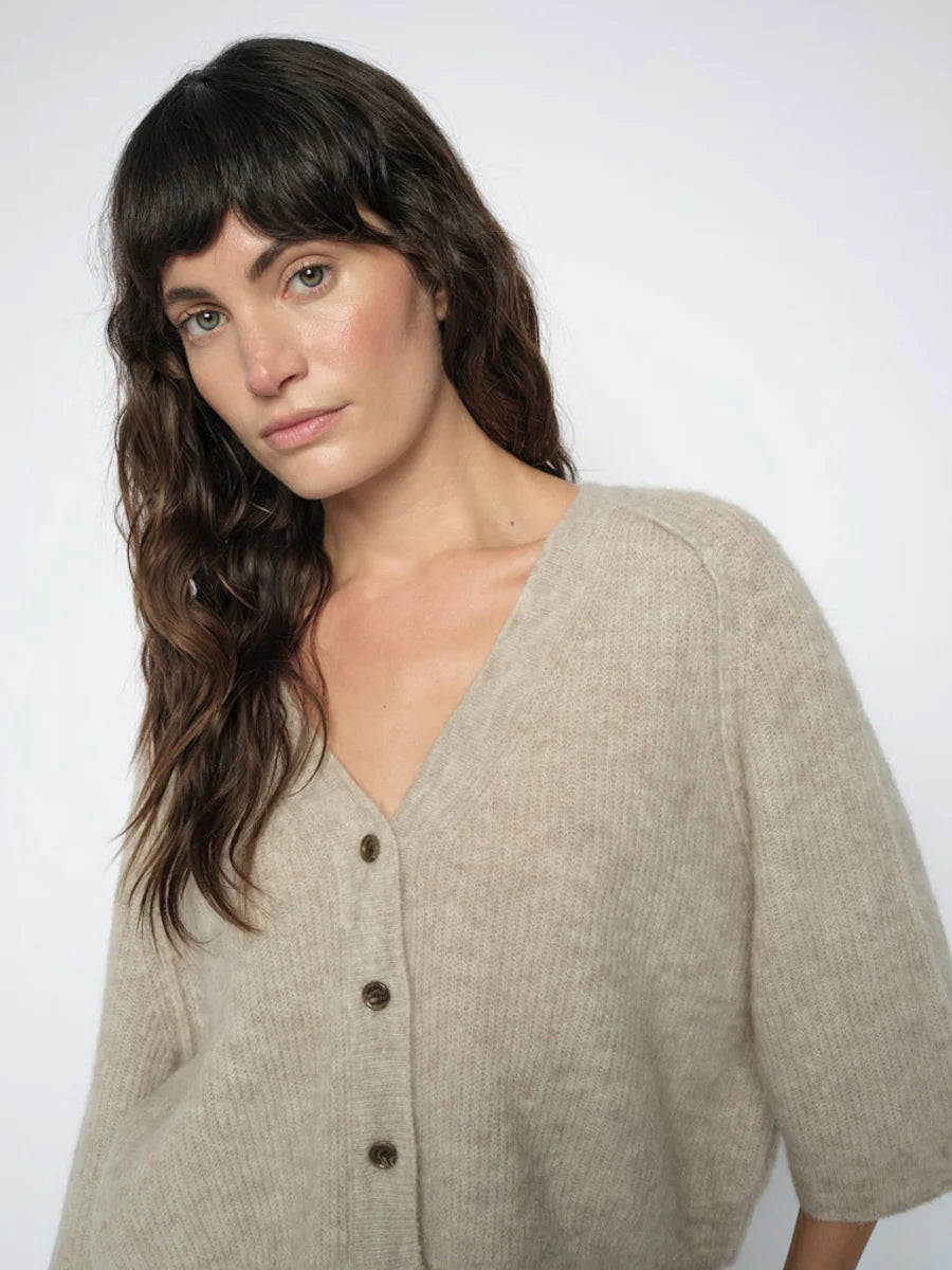Mos Mosh naisten neuletakki Thora Lizet Knit Cardigan, vaalea beige