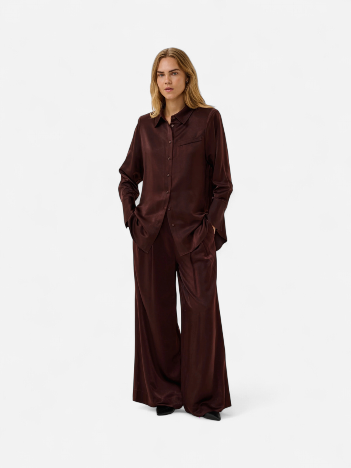 My Essential Wardrobe naisten kangashousut MWEstelle Wide pant, Chocolate Plum - Kekäle.fi