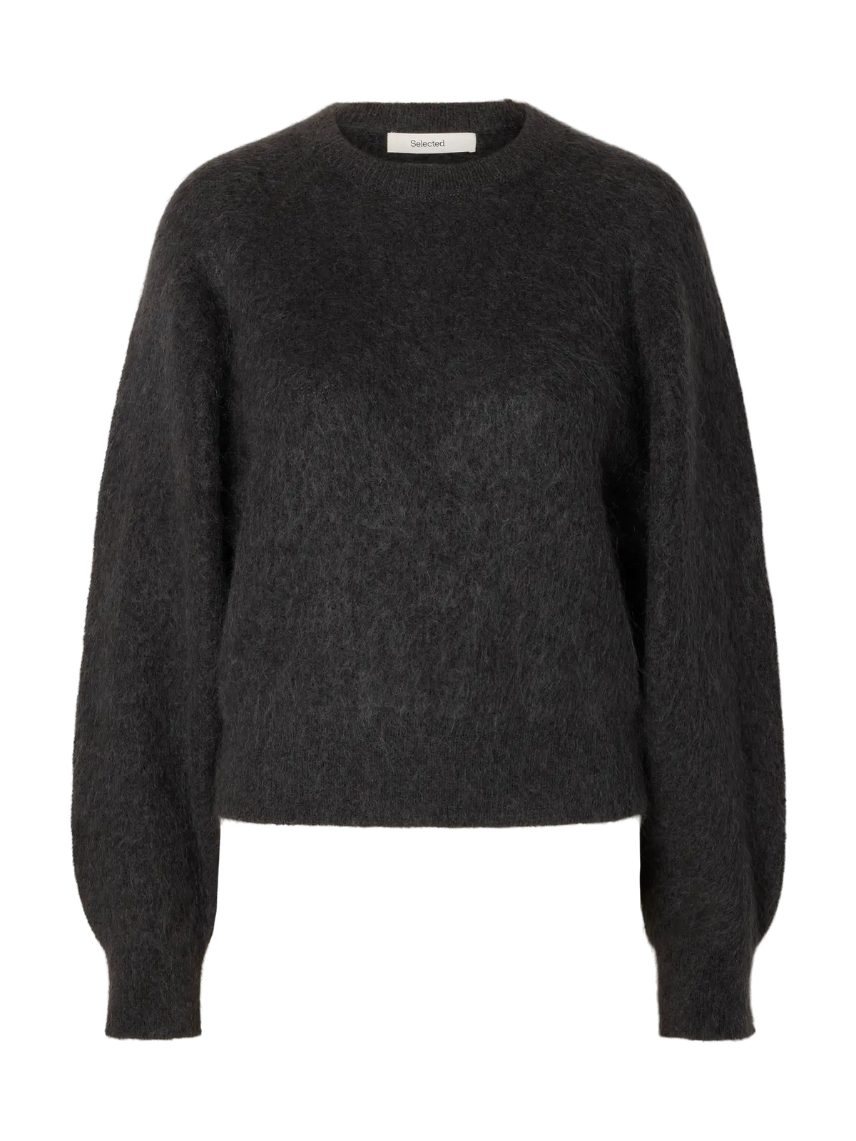Selected Femme naisten neulepusero Mira Knit Short O-Neck, Asphalt