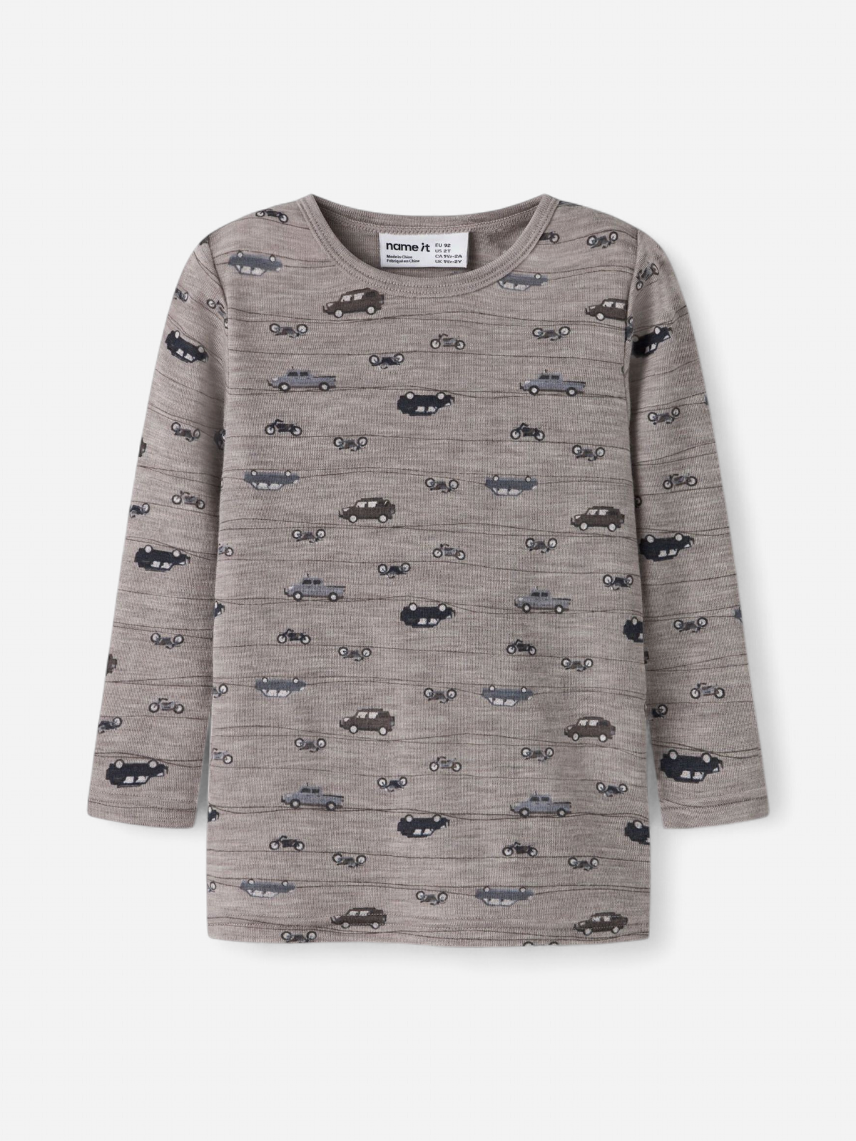 Name It Lasten Merinovillainen Paita, NMMWang Wool Rib LS Top AOP Kuosillinen harmaa - Kekäle.fi