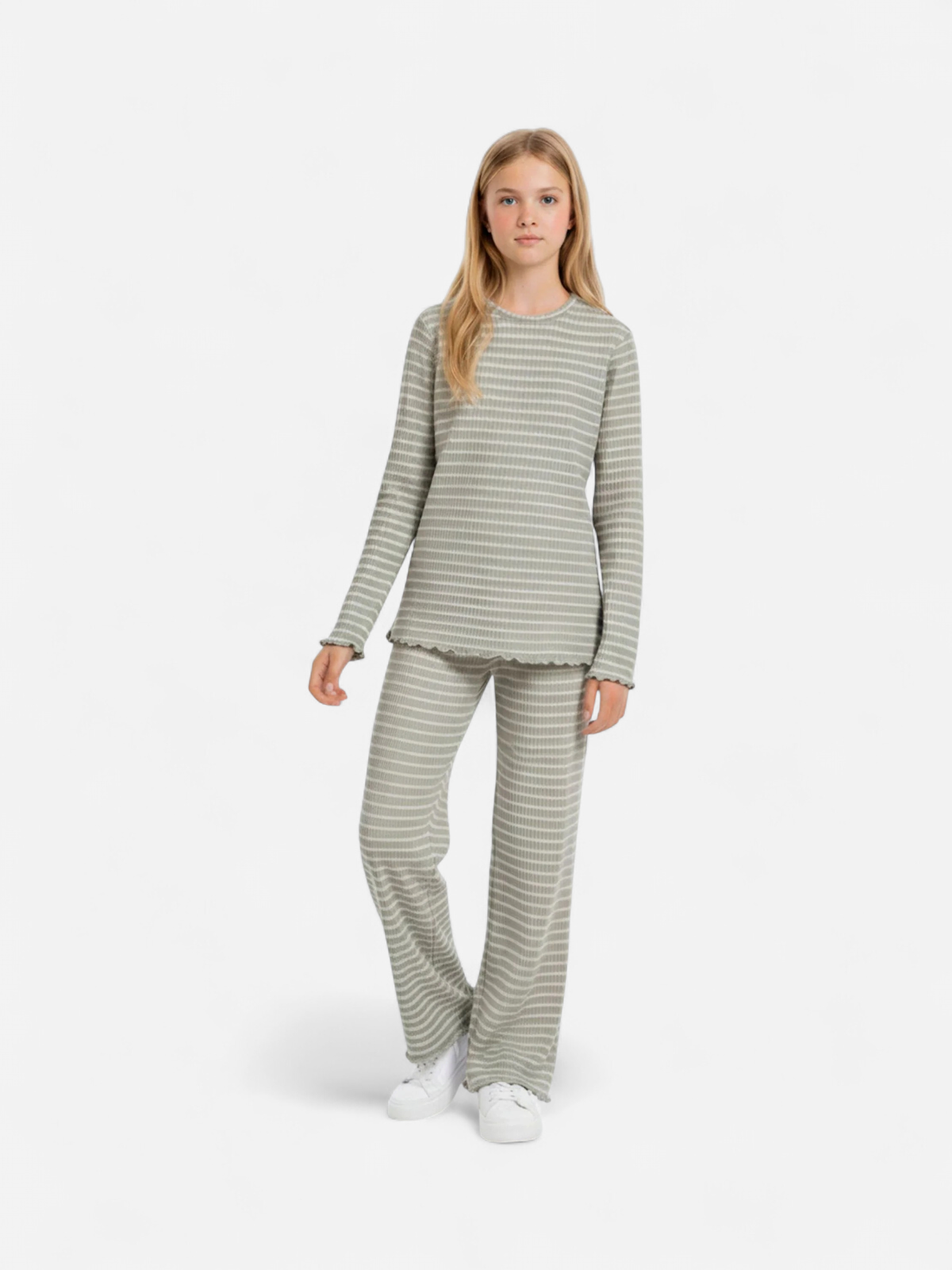 Name It lasten housut NKFVEMMA FLARE PANT, raidallinen vihreä - Kekäle.fi