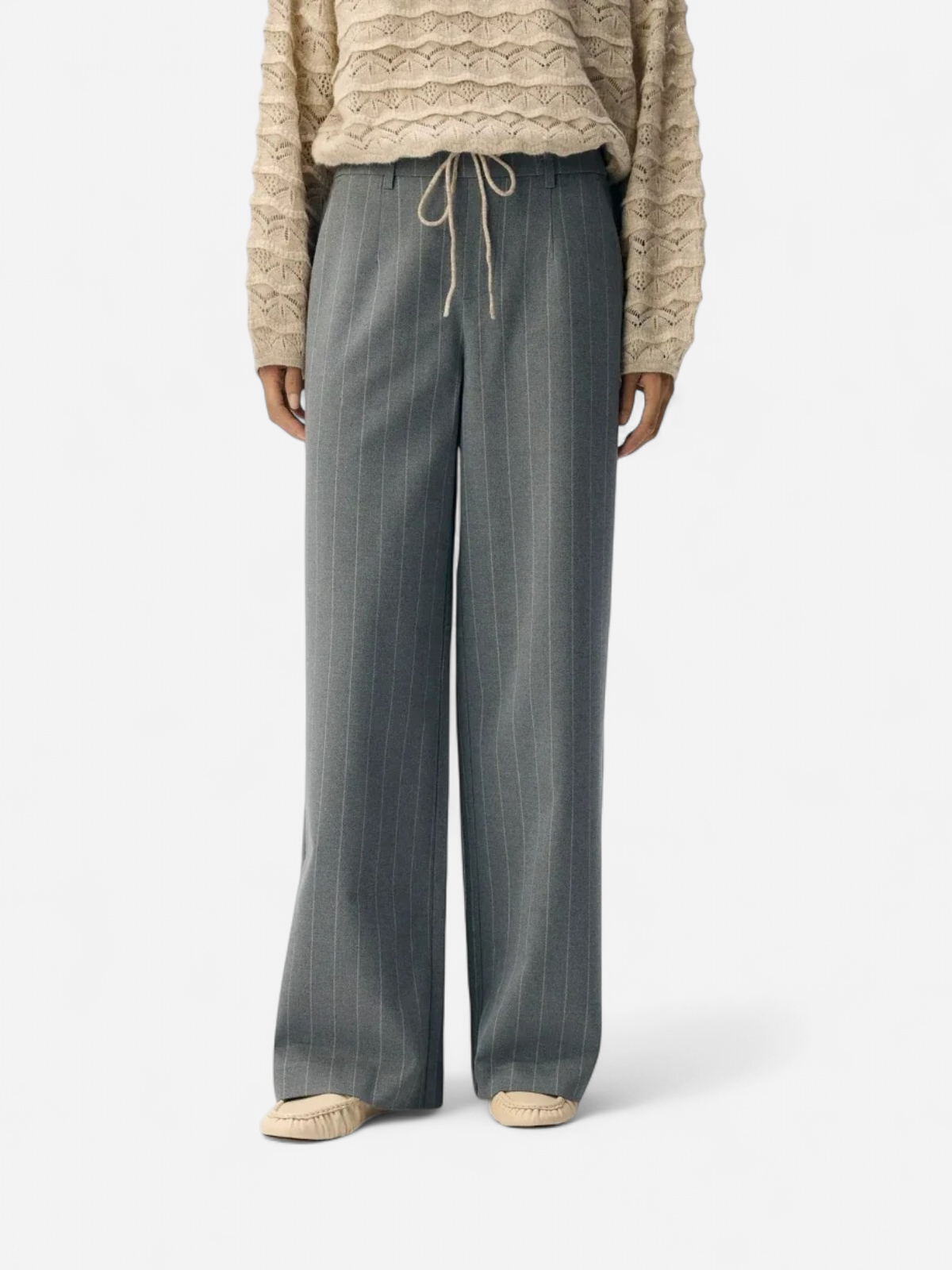 Object naisten housut OBJLisa Wide Pant, Medium Grey Melange - Kekäle.fi