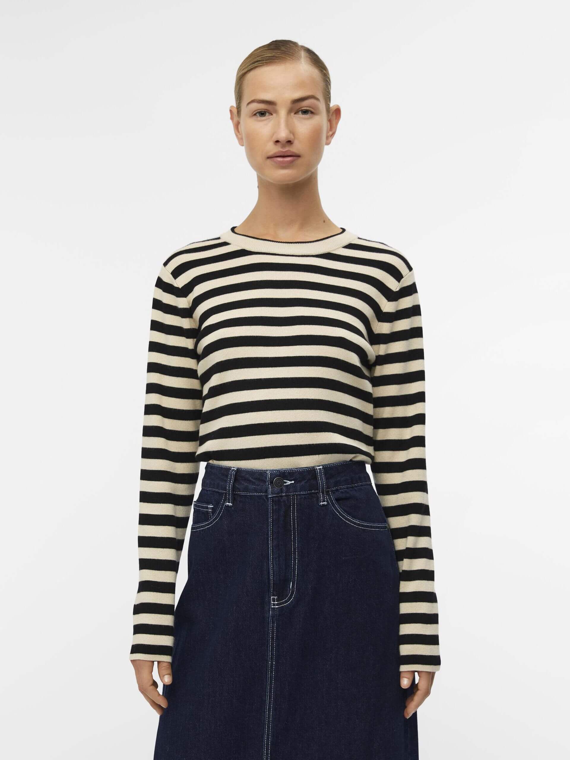object-naisten-neule-objester-sli-l-s-knit-pullover-noos-raidallinen-musta-1