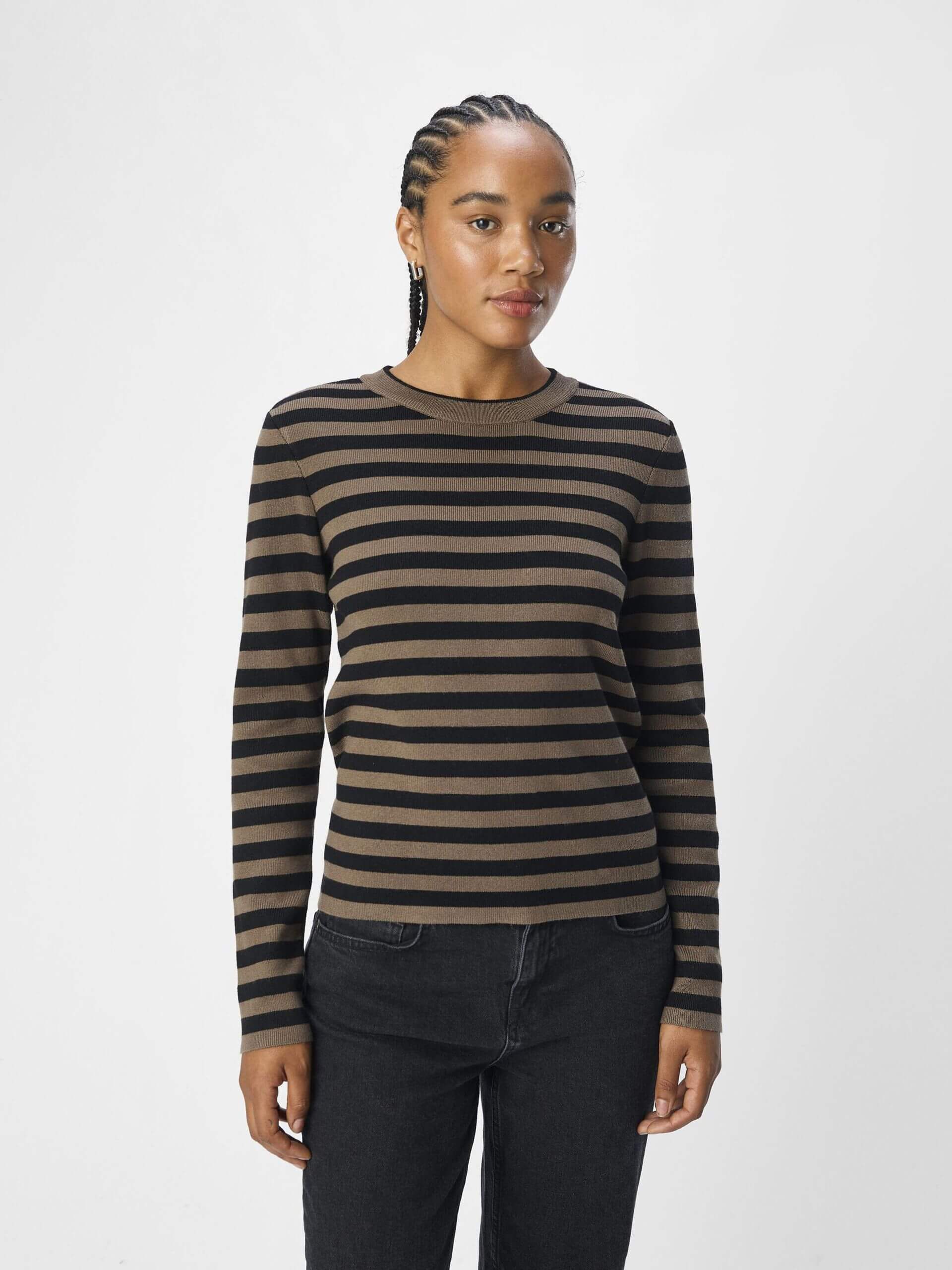 object-naisten-neule-objester-sli-l-s-knit-pullover-noos-raidallinen-ruskea-1