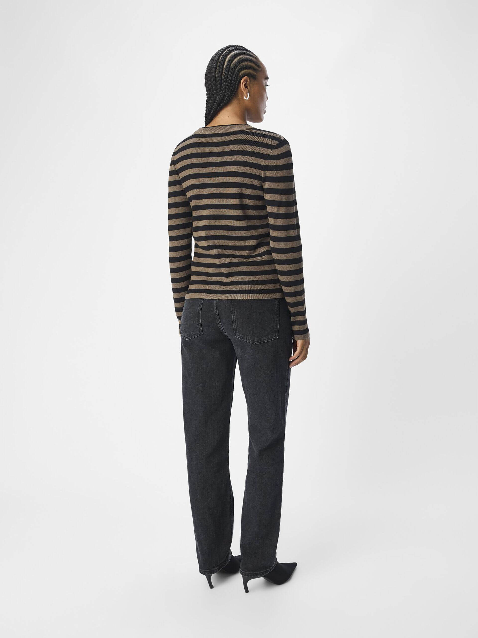 object-naisten-neule-objester-sli-l-s-knit-pullover-noos-raidallinen-ruskea-2