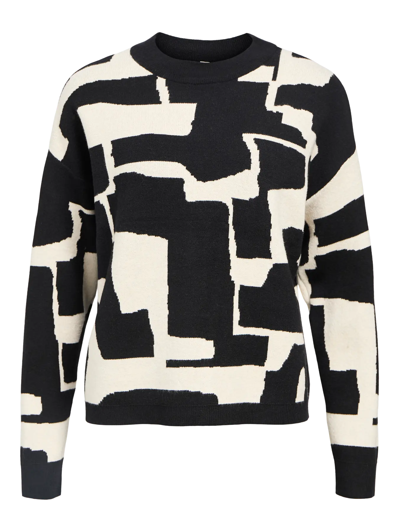 object-naisten-neule-objray-lo-l-s-knit-pullover-aop-noos-black-sandshell-grap-1