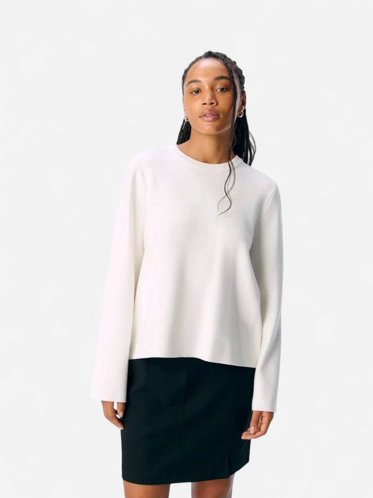 Object naisten neule,  OBJREYNARD SQUARE SLEEVE O-NECK  Cloud Dancer - Kekäle.fi