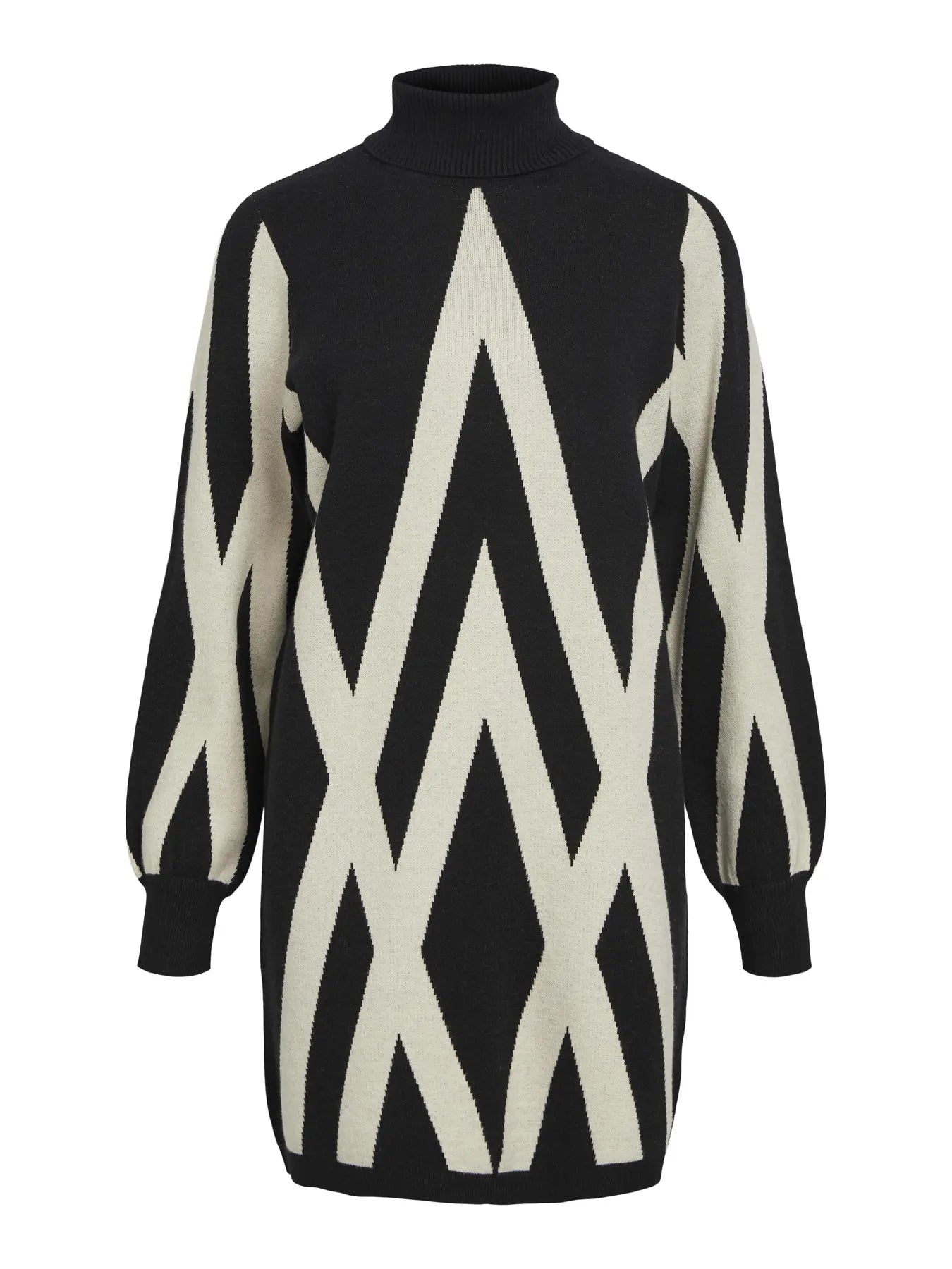 object-naisten-neulemekko-objray-l-s-knit-rollneck-dress-aop-noos-black-sandshell-grap-1