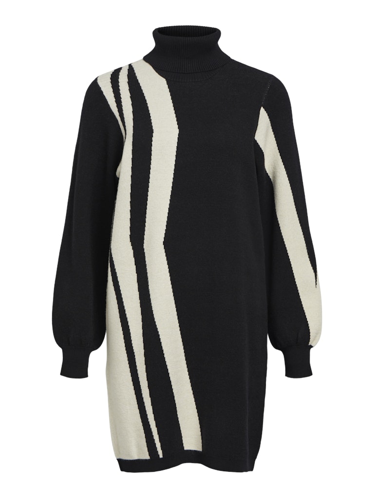 object-naisten-neulemekko-objray-l-s-knit-rollneck-dress-aop-noos-black-sandshell-vert-2
