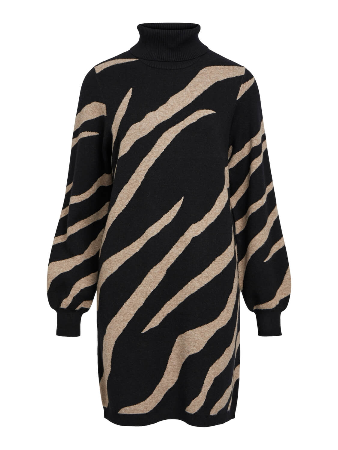 object-naisten-neulemekko-objray-l-s-knit-rollneck-dress-aop-noos-musta-kuosi-1