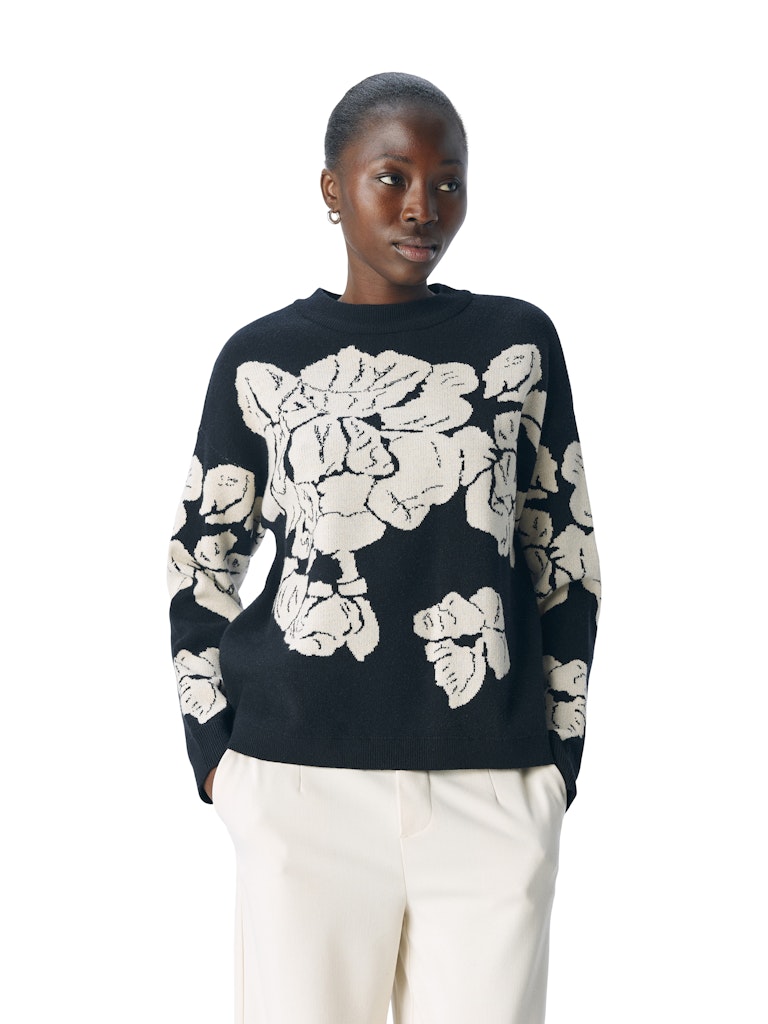 object-naisten-neulepaita-objray-lo-l-s-knit-pullover-black-sandshell-flow-1