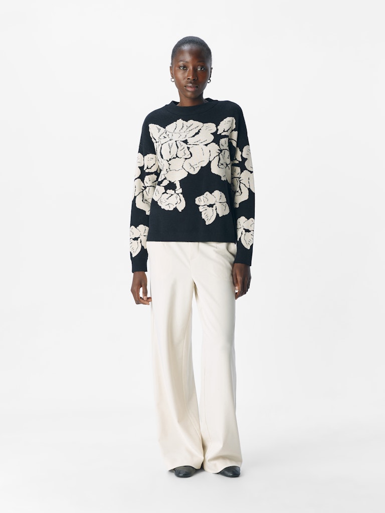 object-naisten-neulepaita-objray-lo-l-s-knit-pullover-black-sandshell-flow-3