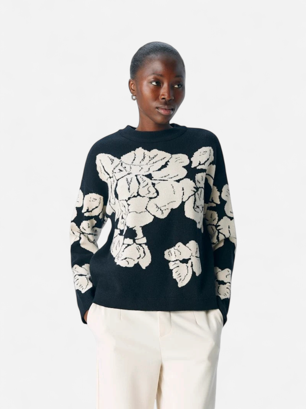 Object Naisten Neulepaita, OBJray LO L/S Knit Pullover Black Sandshell Flow - Kekäle.fi